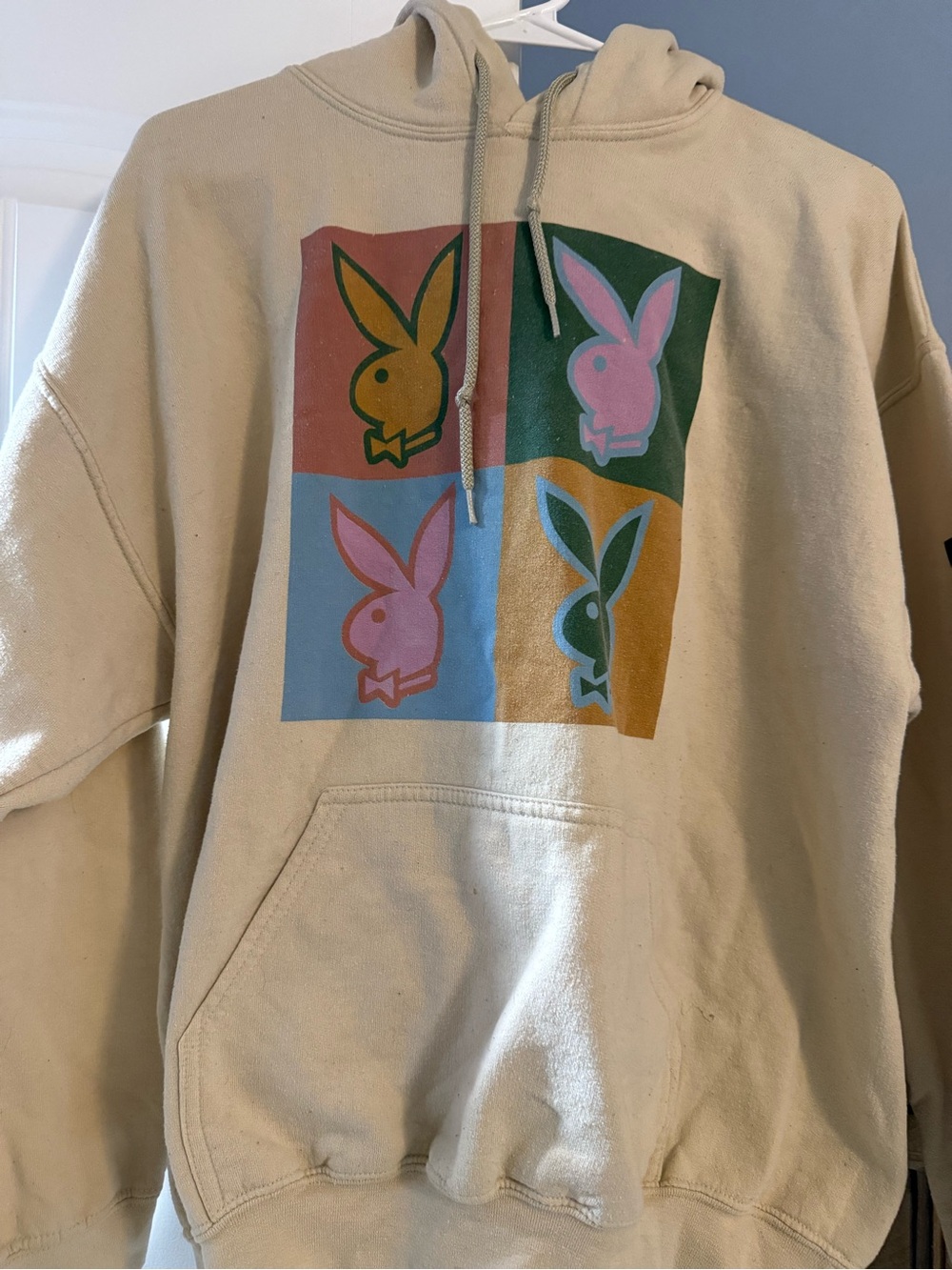 Gildan Beige Hoodie with Color Block Bunny Pop Graphic